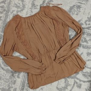 Rust/ blonde Long-sleeve peplum blouse